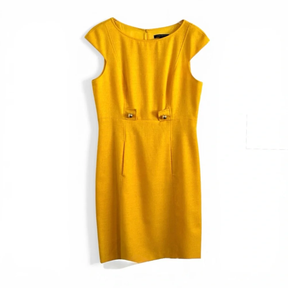 DAVID MEISTER YELLOW STRAIGHT SHEATH BUSINESS CAREER DRESS SZ 10 - Picture 3 of 8